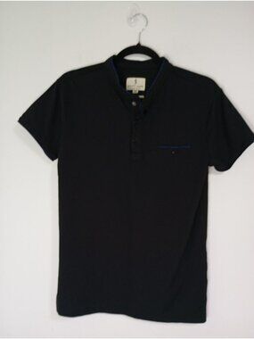 Scott James Black Short Sleeve Polo Shirt Button Details & Chest Pocket Size M